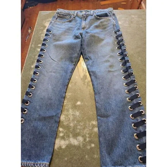 Veronica Beard Straight Leg INES Girlfriend Jeans W/Lace-up sz 28